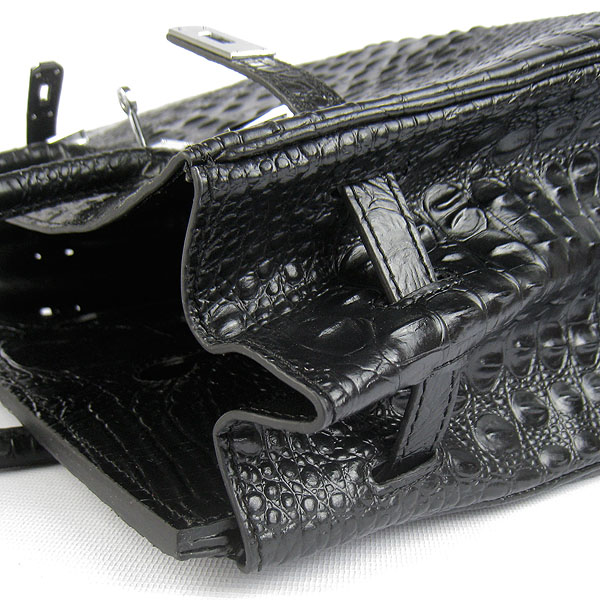 High Quality Fake Hermes Birkin 35CM Crocodile Head Veins Leather Bag Black 6089